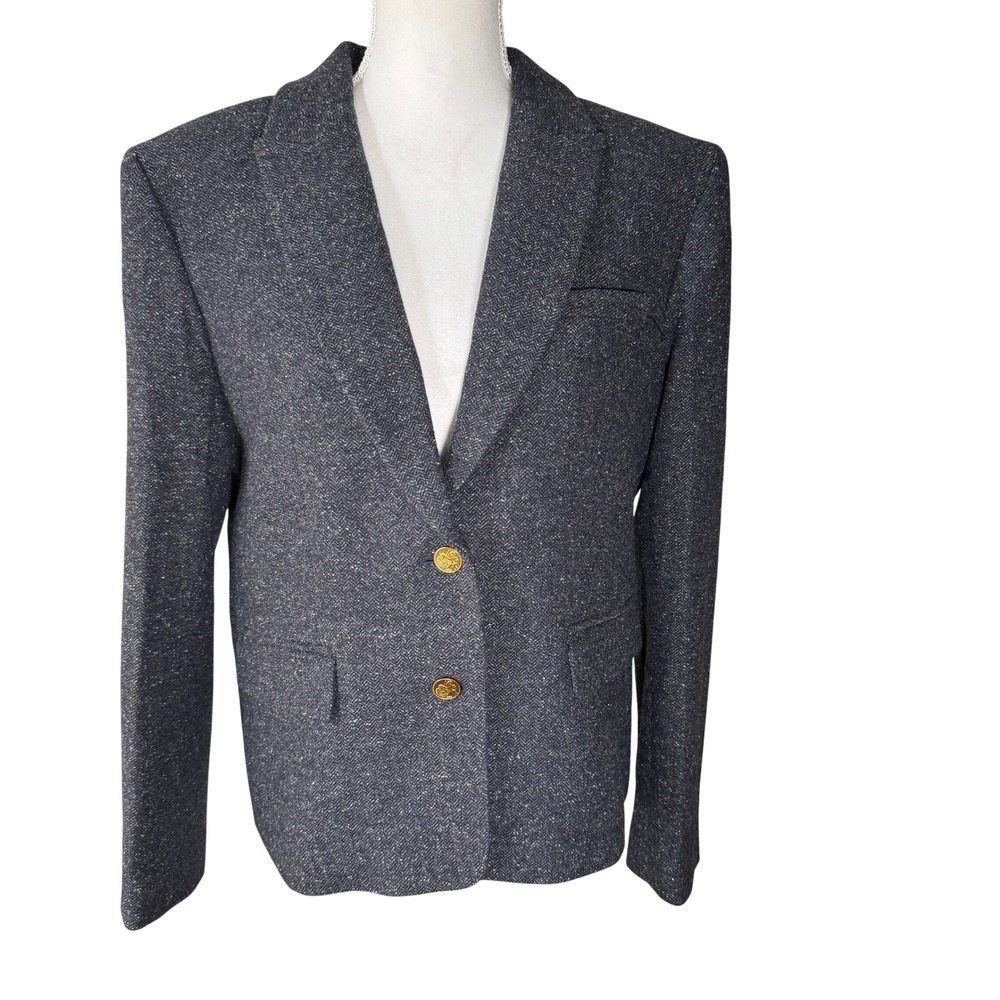 J. Crew Mario Bellucci Italian Wool Blend Blazer Gray Navy Classic Size 14 NWT14
